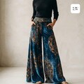 Wide Leg Velvet Pants — Women's Retro Ethnic High Waist Trousers — Vintage Loose Fit Casual Bottoms with Pockets — Chic Bohemian Velvet Pant product logo