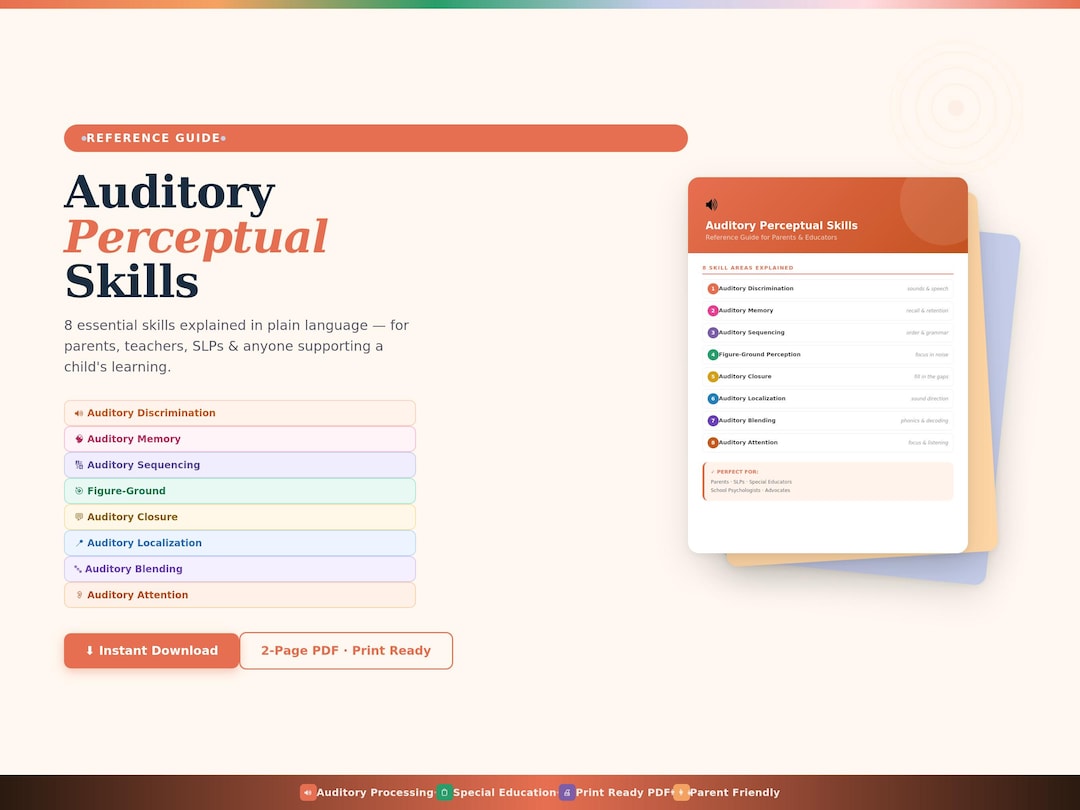 Auditory Perceptual Skills Reference Guide | Speech Language Resource ...