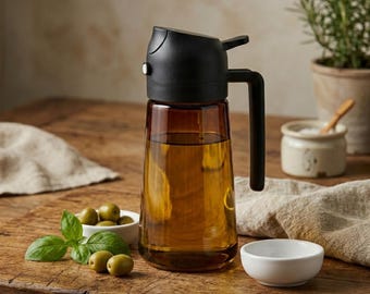 Botella dispensadora de aceite de vidrio / Aceitera con doble pulverización y vertido (16 oz)