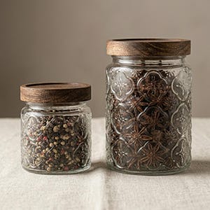 Glass containers with wooden lid - Etsy.de