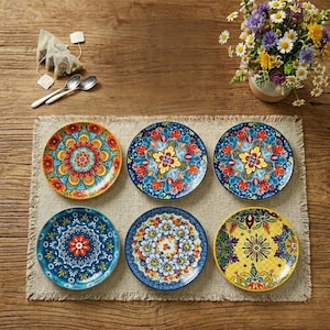 Bohemian Ceramic  Saucer Single Piece - Colourful Boho Decorative Plate for Tea & Coffee
