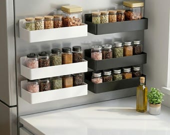 Magnetic Spice Rack Set – Modern Black White Refrigerator Shelves