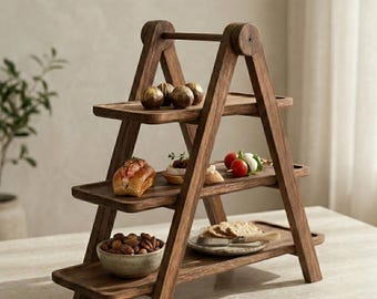 Walnut A-Frame 3-Tier Shelf | Modern Tabletop Organizer Stand
