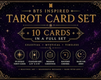 BTS Inspired Tarot Photocard Set | Celestial Cosmic Art, 10 Cards | Glitter Holographic