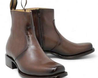 Botines Vaqueros Café Punta Dubai – Piel Genuina Hechos en México Hombre