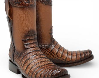 Botas Vaqueras Miel Caimán Panza – Piel Genuina Punta Dubai Hechas en México