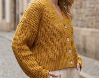 Oversized Knit Jacket Pattern Top-Down Broken Rib Sweater PDF Digital Download for Women Cozy DIY Knitting