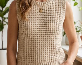 Crochet Tank Top Pattern PDF | Round Neck Ribbed Sweater Vest | Summer Mesh Sleeveless Top | Intermediate Crochet Top | Sizes S to 2XL