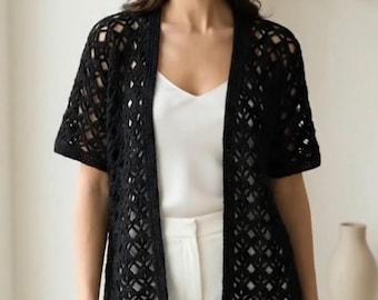 Tulip Lace Crochet Kimono Pattern - Easy Summer Cardigan PDF - Sizes XS to 5XL - Modern Boho Style