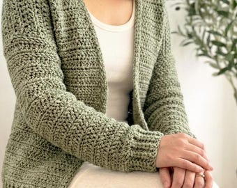 Chunky Crochet Cardigan Pattern - The Soft Stitch Cardigan - Easy Beginner Bomber Jacket - Oversized Crochet Sweater - LittelYarnLabStore