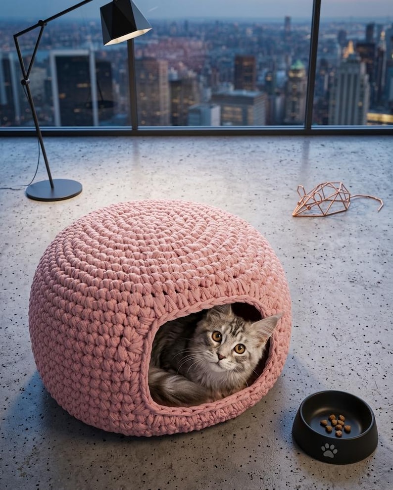 Crochet Cat Cave Pattern, Chunky Cat House PDF, Easy Crochet Pet Bed ...