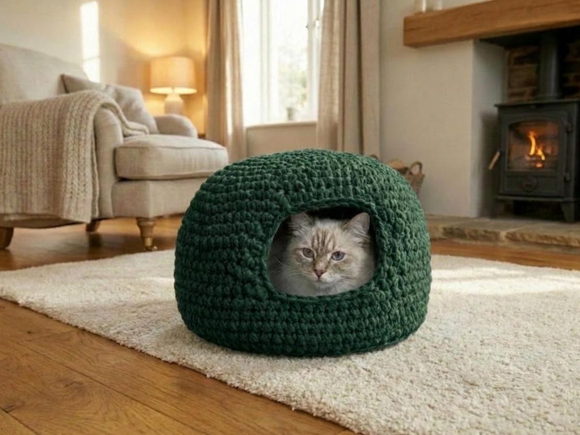 Crochet Cat Cave Pattern, Chunky Cat House PDF, Easy Crochet Pet Bed ...
