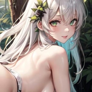 May include: An illustration of a female figure with long white hair and bunny ears. She wears a white and lace bra and underwear. The image has the text "Token Creature - Rabbit" at the bottom.