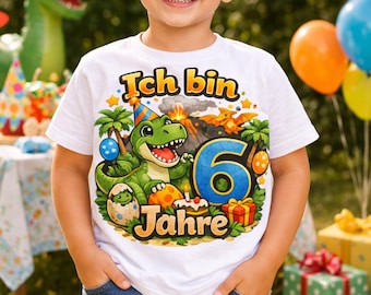 Maglietta di compleanno a tema dinosauri per bambini di 6 anni – Maglietta "Ho 6 anni" con dinosauri per bambini e bambine – Maglietta di compleanno per bambini e bambine di 6 anni – Regalo per la festa a tema dinosauri