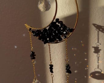 Obsidian Celestial Crystal Moon  Shaped Sun Catcher