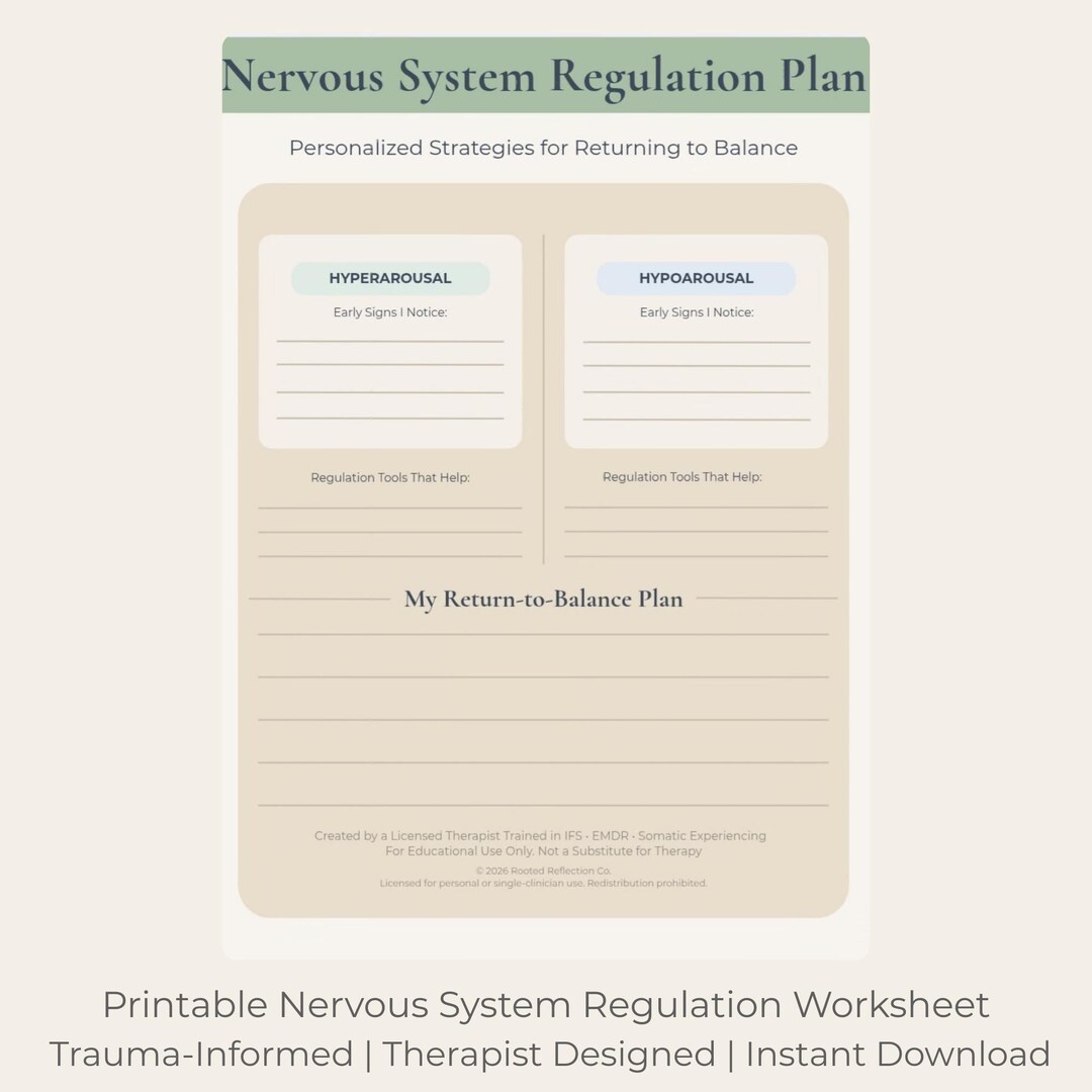 Nervous System Regulation Plan | Trauma-informed Therapy Worksheet (PDF ...