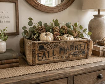 Rustic Farmhouse Decor | Vintage Wood Brick Mold | Centerpiece | Seasonal Fall Planter | Laser Engraved