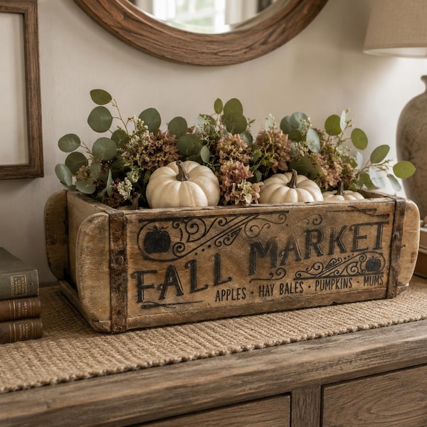 Rustic Farmhouse Decor | Vintage Wood Brick Mold | Centerpiece | Seasonal Fall Planter | Laser Engraved