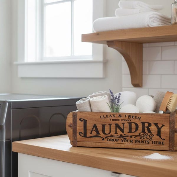 Vintage Brick Mold | Centerpiece | Rustic Farmhouse Laundry Decor | Reclaimed Wood Organizer | Laser Engraved
