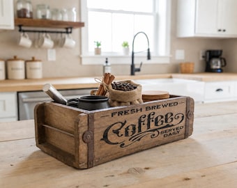 Vintage Brick Mold | Kitchen Centerpiece | Rustic Farmhouse Kitchen Decor | Coffee Organizer | Laser Engraved