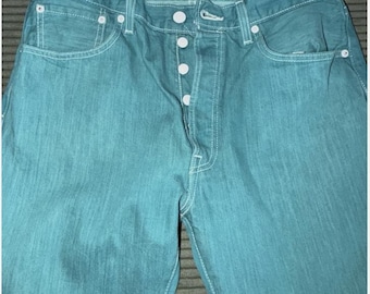 Vintage 90s Levi’s 501 Original Fit Jeans – Rare Teal / Turquoise Blue – 34 x 32