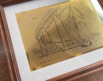 Vintage Coronado Bridge Framed Art | Gold Foil San Diego Landmark Print