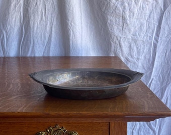 Vintage 1940's Silverplate Tray Rogers & Bro Floral Handles Aged Patina Catchall Dish