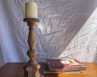 Vintage Carved Pillar Candle Holder