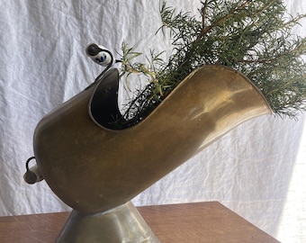 Vintage Brass Scuttle | Delft Porcelain Handle Fireplace Bucket