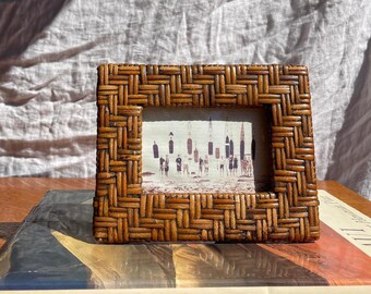 Vintage Woven Rattan Picture Frame | Framed Retro Surf Photograph
