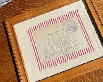 Vintage Framed Nautical Ship Diagram | Sailing Ship Technical Drawing