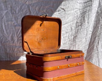 Vintage Wooden Trinket Box | Mauve and Wood Keepsake Box
