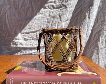 Vintage Wicker Hurricane Candle Holder