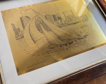 Vintage San Diego Harbor Gold Foil Sailing Print