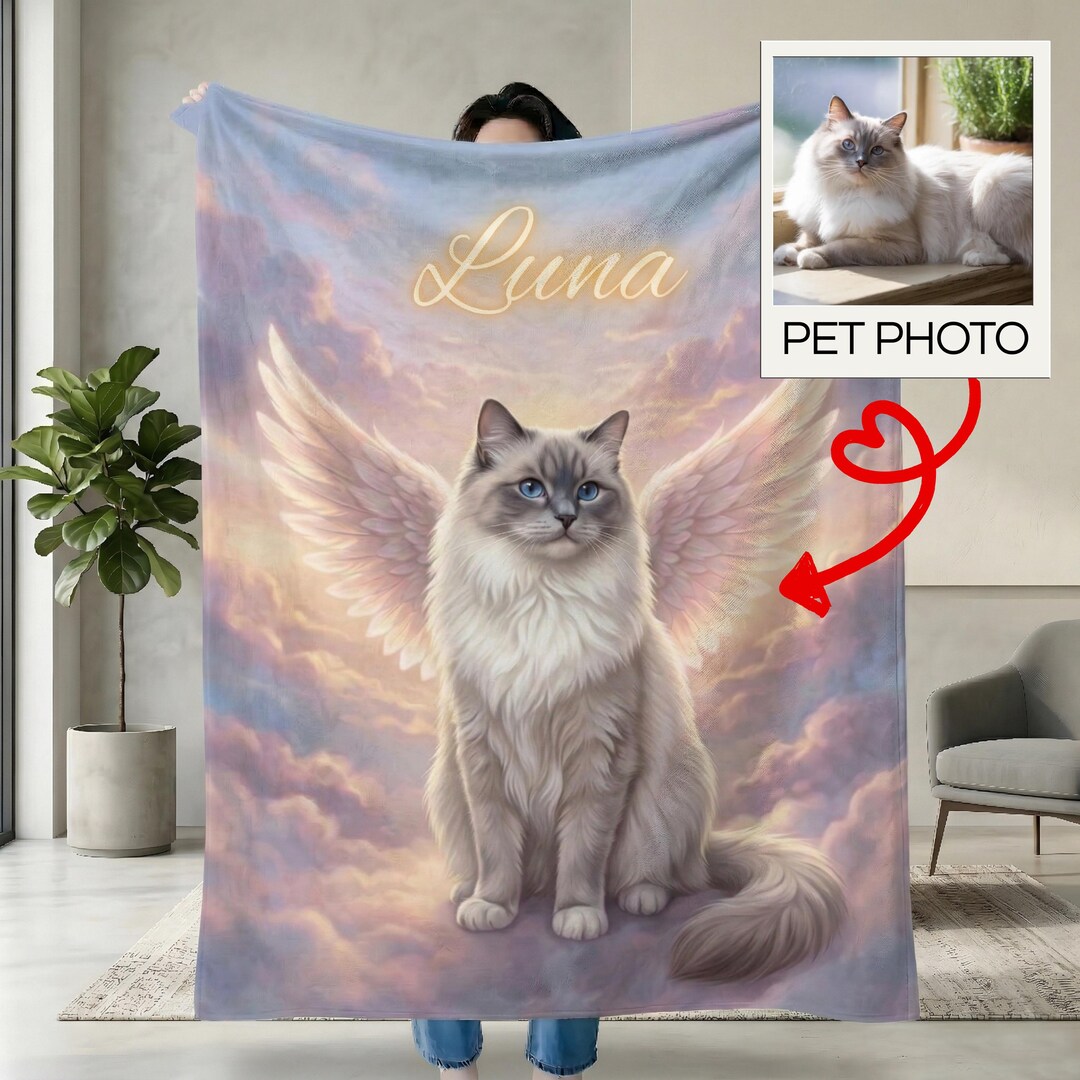 Personalized Pet Memorial Blanket, Custom Cat Photo Blanket With Name ...