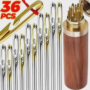 36PCS/12PCS Self Threading Sewing Needles, Side Open Big Eye Stainless Steel Hand Sewing Needles for Elderly, DIY Sewing & Needlework