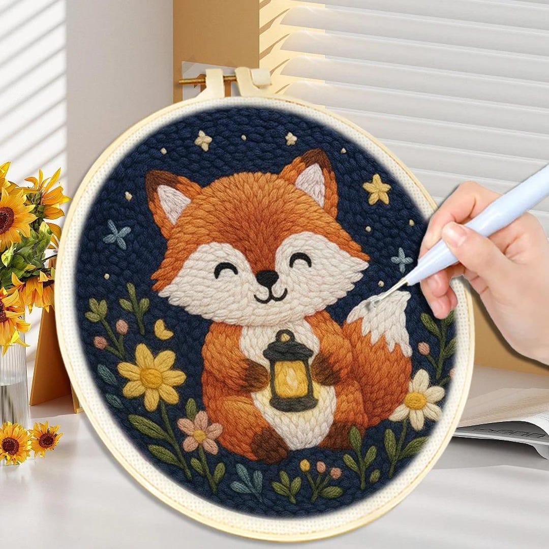 Fox Punch Needle Embroidery Kit With Frame – DIY Craft Project Kits - Etsy