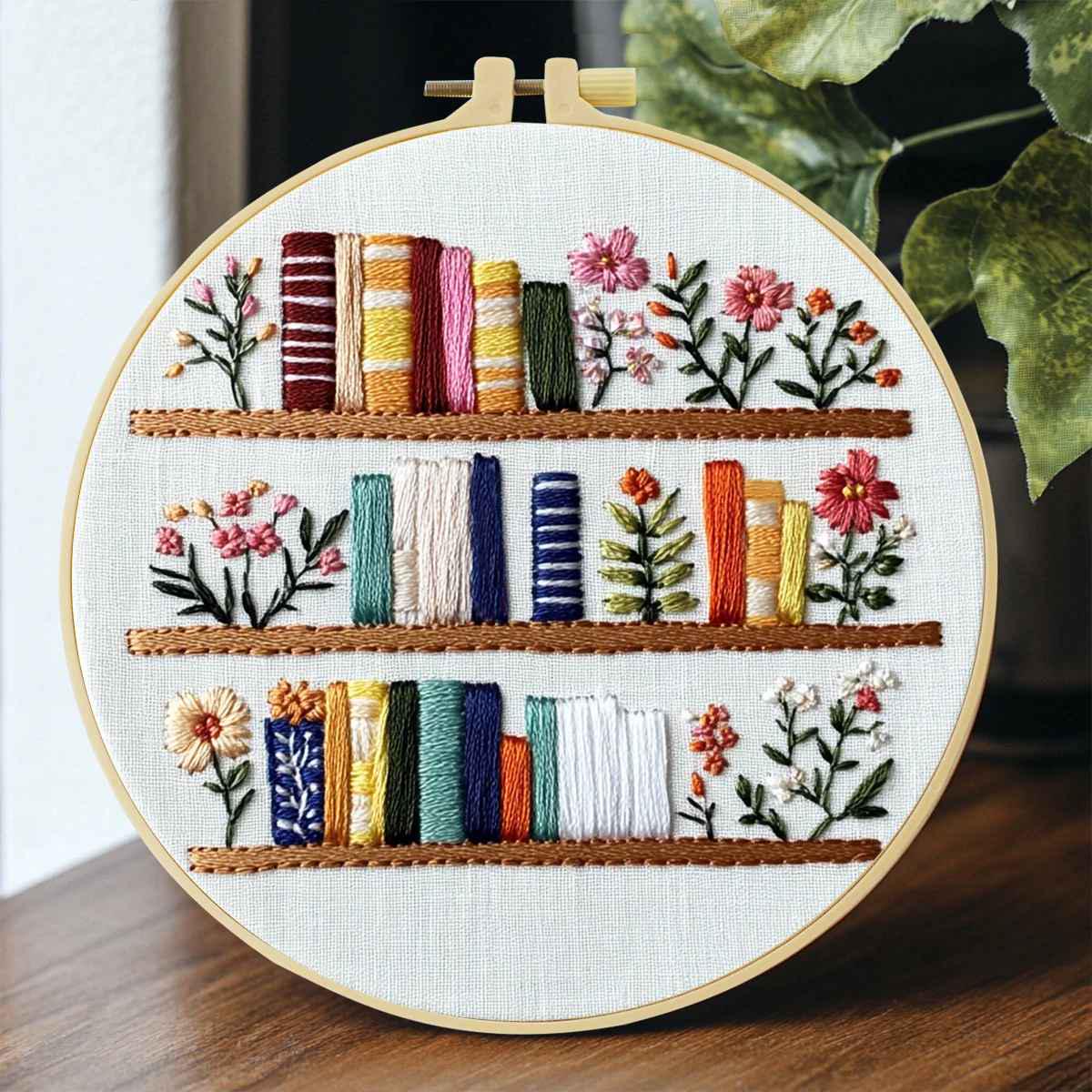 Bookshelf Embroidery Kit: Beginner Cross Stitch Needlework Craft ...