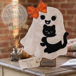Ghost with Coffee Door Hanger ITH Project In The Hoop Machine Embroidery Design Halloween Decor Pattern 5x7 5x8 6x10 7x12 8x14 Hoops File