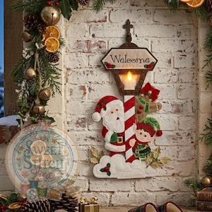 Kerst welkomstbord ITH Borduurpatroon Kerstman Elf Peperkoek Deurhanger In The Hoop Kerstdecoratie Bestanden