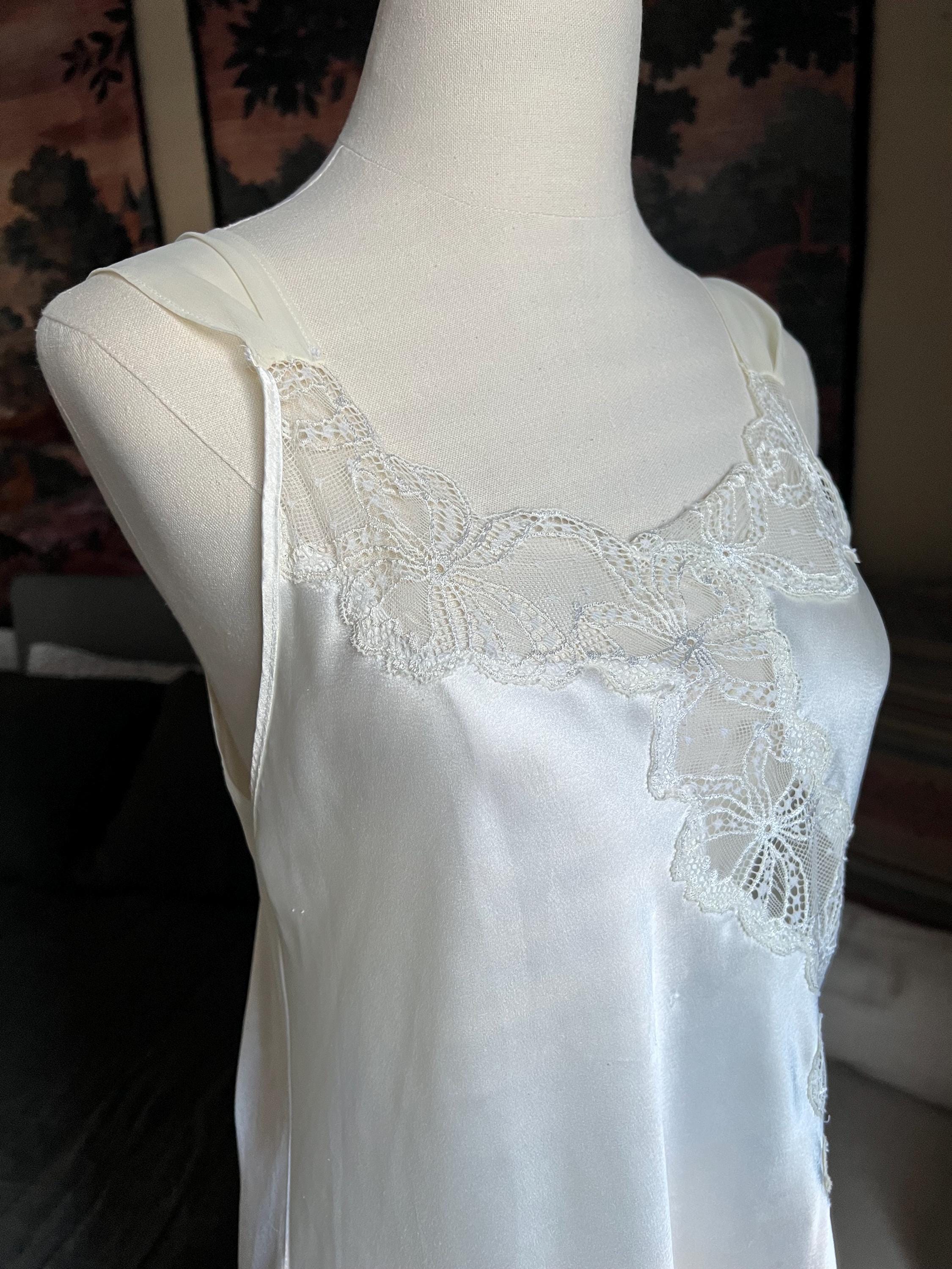 STJDM Chemise de Nuit,Robe en Dentelle Longue Dame Blanche Dentelle Broderie Robe et Slip Deux pièces pour Femmes Robe vêtements de Nuit mariée M Beige