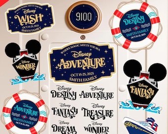 Cruise Door Magnets for Disney Cruise Line | Editable Nautical Badges & Logos | Family Cruise Door Decor | PNG SVG Templates for Canva
