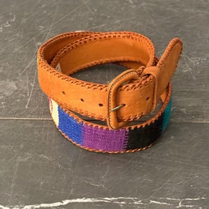 VTG Woven Multi-Color Leather Belt boho festival VTG Braided Genuine Leather Belt Woven Boho Multi-Colored  main image 2