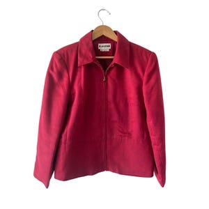 Joan Leslie Faux Suede Zip Front Jacket Women's 14 Raspberry Pink Career Casual