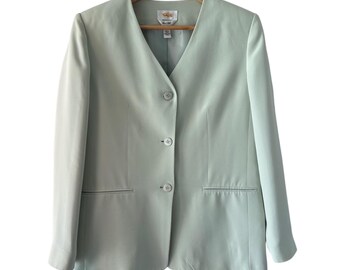Veste blazer sans col en pure soie vert écume de mer Talbots Taille 4 Mariage