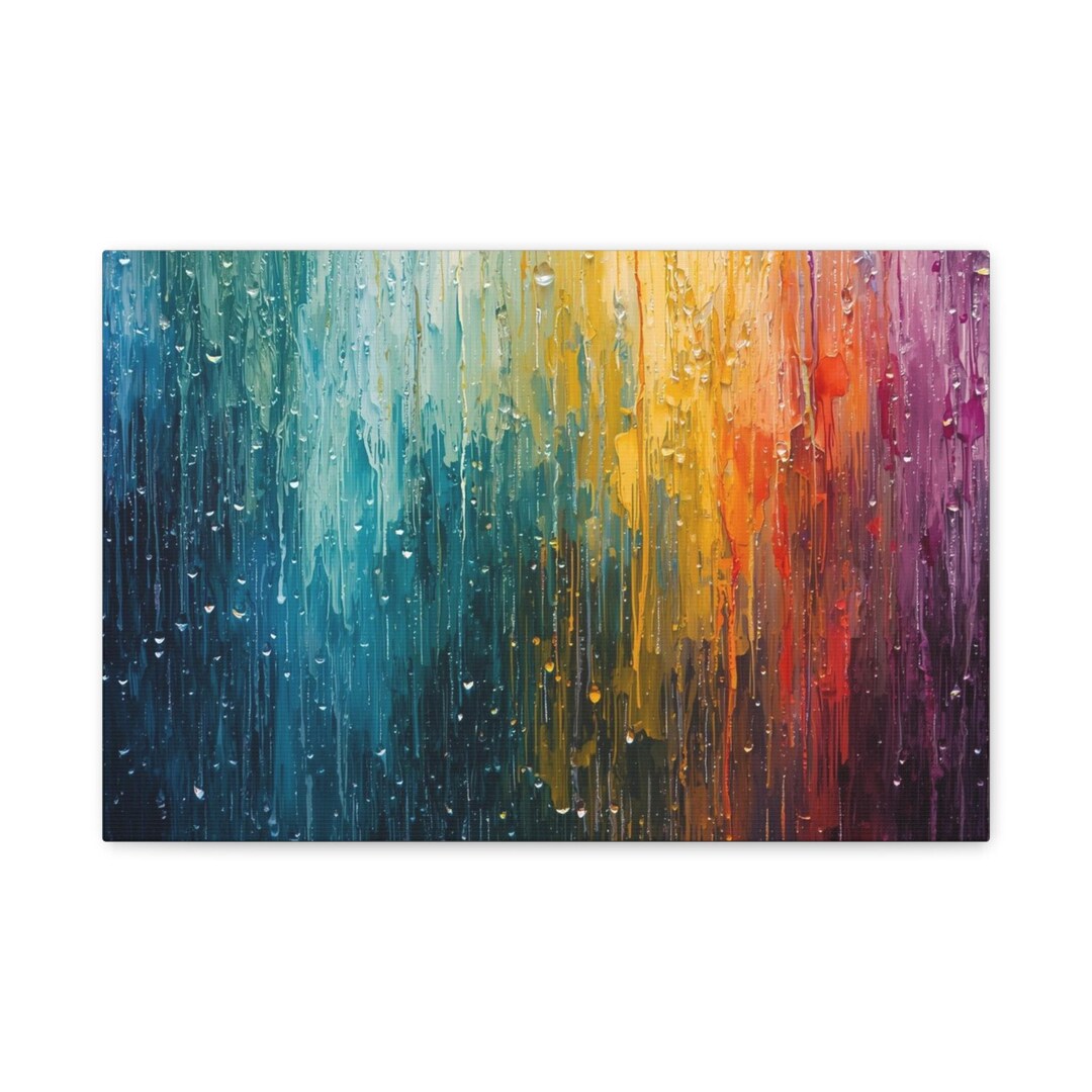 Abstract Rainbow Rainfall Canvas - Etsy