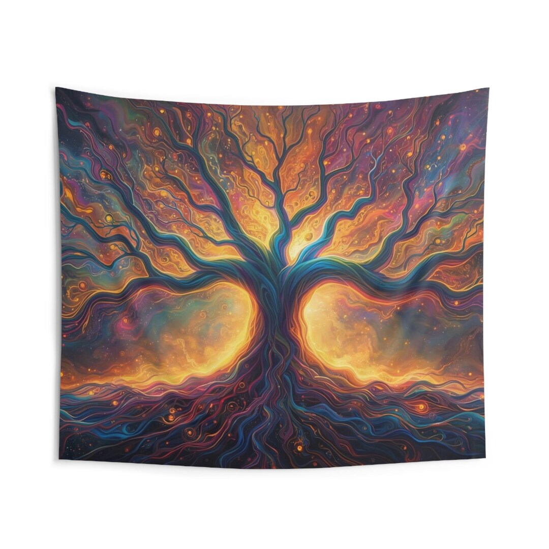 Cosmic Tree of Life Indoor Wall Tapestry | Psychedelic Sunset Tree Art ...