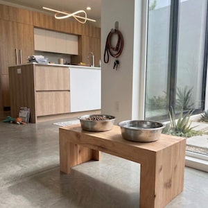 Elevated Dog Bowl Stand, Modern Waterfall Edge, Solid Cedar, personalized options