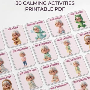 Calm Down Cards for Kids Girls | 30 Emotional Regulation Cards | Printable Calm Corner Activities | Toddler Feelings Cards | Preschool Calm