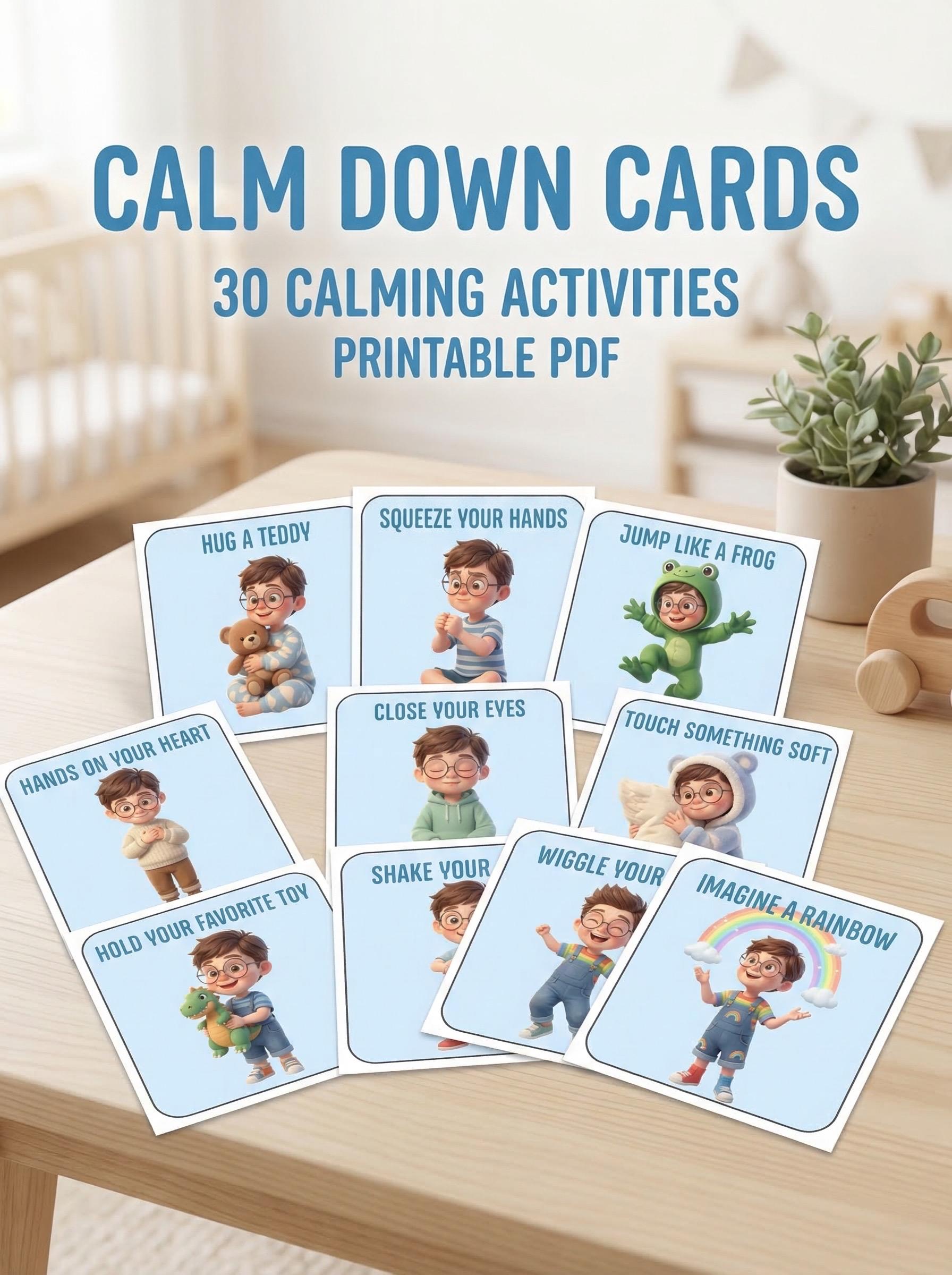 Calm Down Cards for Kids Boys | 30 Emotional Regulation Cards ...